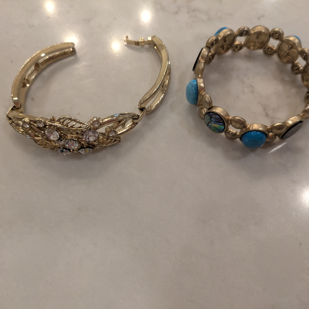 Chic Gold Tone and Blue Stone Bracelet Set Of 2